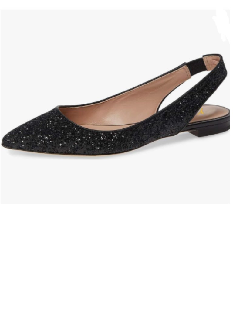 Ydn Black Glitter Pointed Toe Slingback Low Heel Slide Sandal Slip On Dress Pump